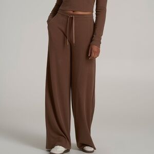 American Tall Mid-Rise Waffle Wide-Leg Pants for Tall Women in Otter Brown Size